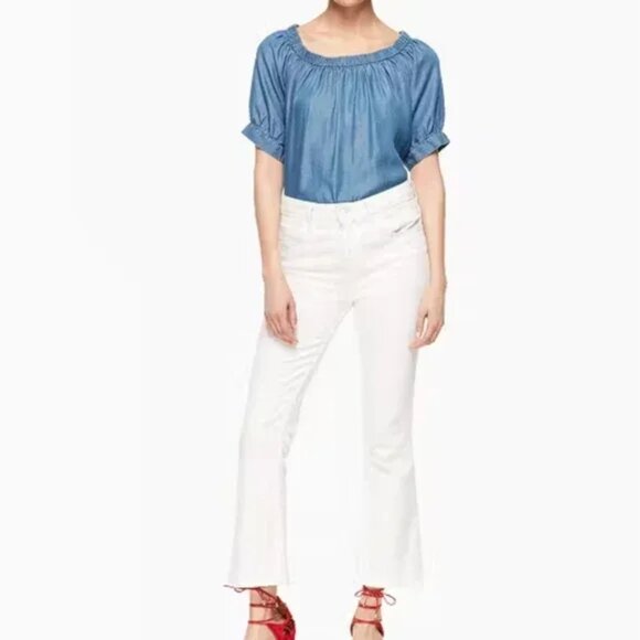 Kate Spade Broom Street Off-the-Shoulder Denim Top Blouse size XS Chambray - Picture 2 of 6